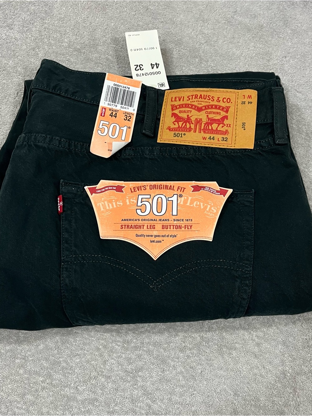 Levi’s 501 Jeans Men's 44x30 Button Fly Straight Leg NWT Black Work Cowboy Read